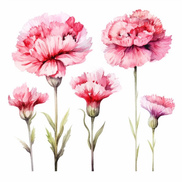 Photo there are three pink flowers that are on a white background generative ai