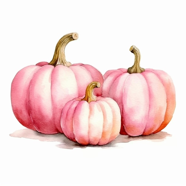 there are three pink pumpkins sitting on a white surface generative ai