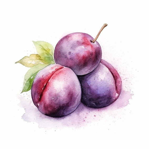 There are three plums that are sitting on a table generative ai