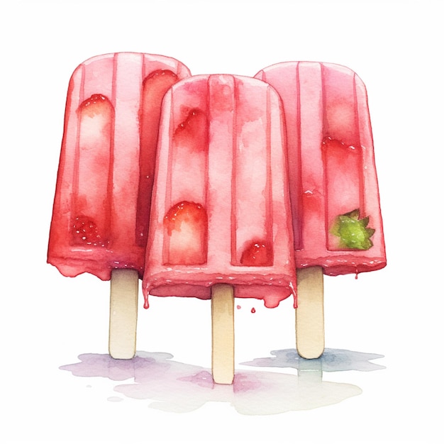 스틱 생성 ai에 딸기와 함께 세 개의 popsicles가 있습니다