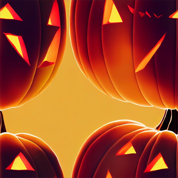 There are three pumpkins with faces carved into them generative ai