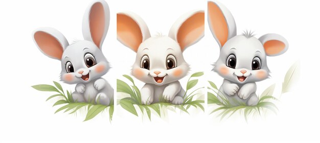 there are three rabbits sitting in the grass together generative ai