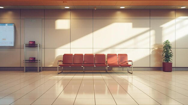 Foto ci sono tre sedie rosse in una sala d'attesa con un'ai generativa vegetale