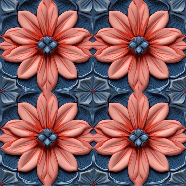 Photo there are three red flowers on a blue background with a blue center generative ai