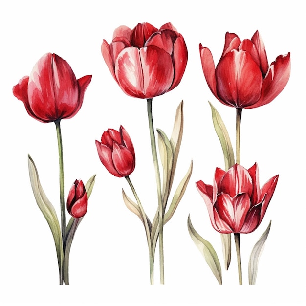 There are three red flowers that are on a white background generative ai