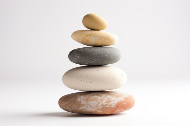 there are three rocks stacked on top of each other on a white surface generative ai