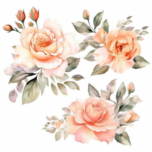 Фото Есть три розы, которые нарисованы акварелью на белом фоне.