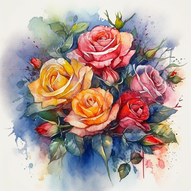 Есть три розы, которые нарисованы акварелью на белом фоне.