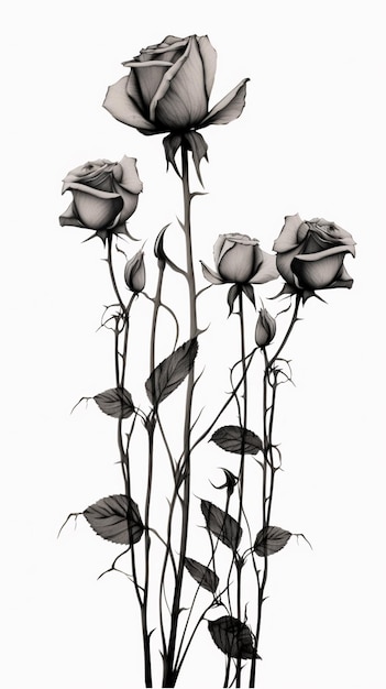 Photo there are three roses that are in a vase on the table generative ai