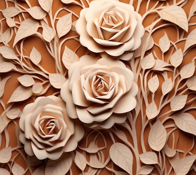 There are three roses that are on a wall made of paper generative ai