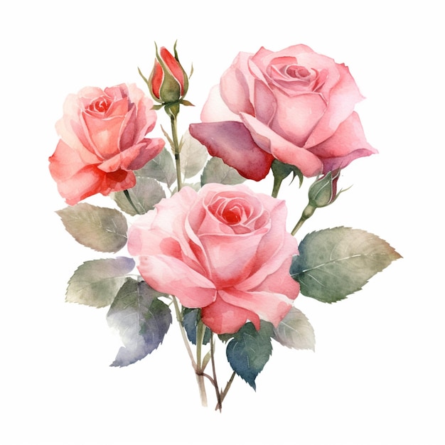 There are three roses that are on a white background generative ai