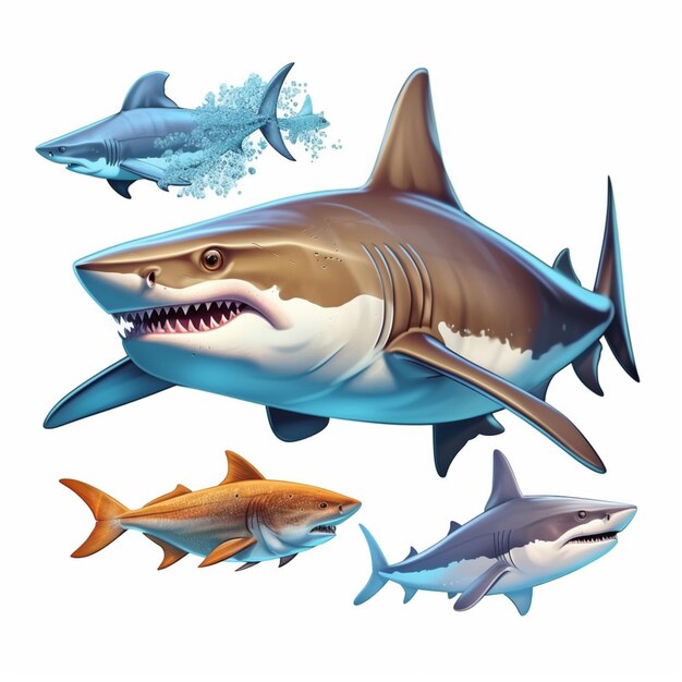 Есть три акулы, которые плавают вместе в воде.