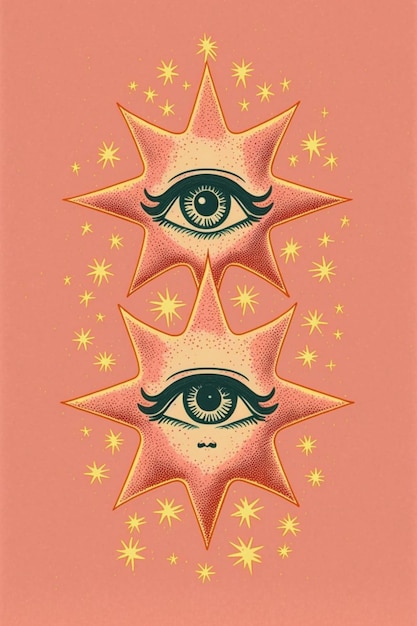 Photo there are three stars with two eyes on them and one eye with a star generative ai
