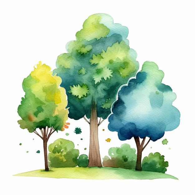 水彩画のスタイルで描かれた3つの木があります