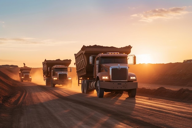 there are three trucks that are driving down the road generative ai