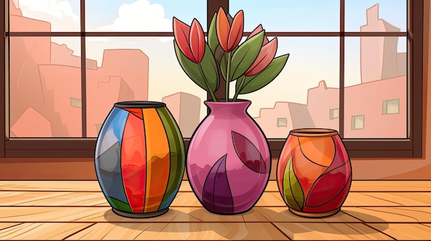 There are three vases on a table Generative AI