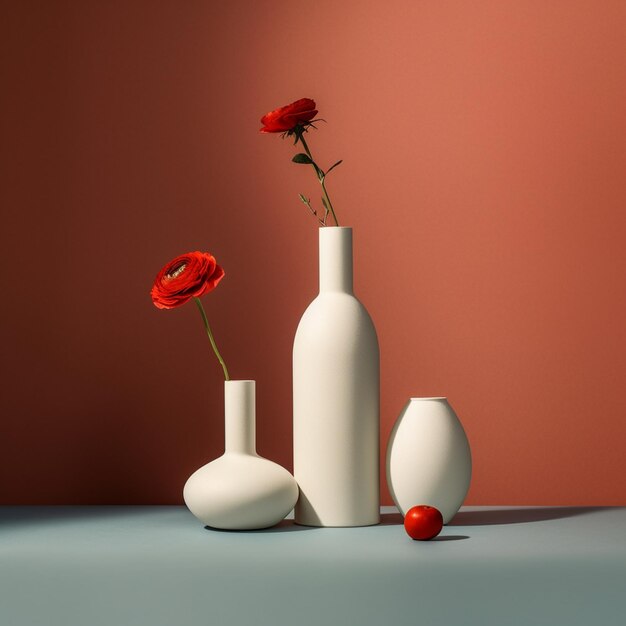 there are three vases with flowers in them on a table generative ai