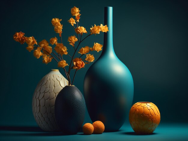 Photo there are three vases with flowers in them on a table generative ai