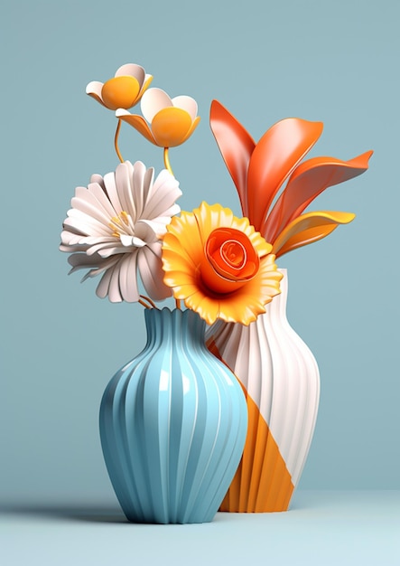 there are three vases with flowers in them on a table generative ai