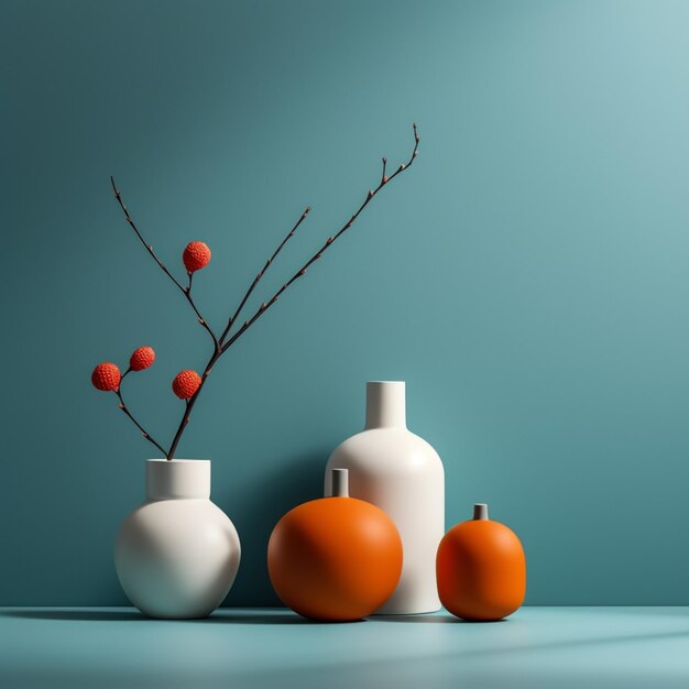 there are three vases with orange and white flowers in them generative ai