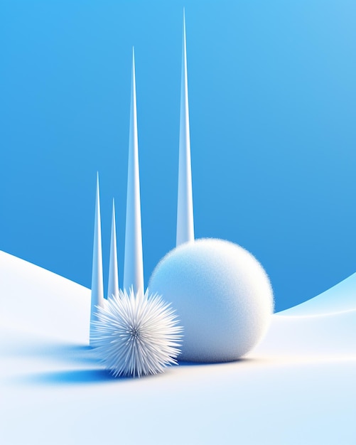 there are three white balls with spikes on a snowy surface generative ai