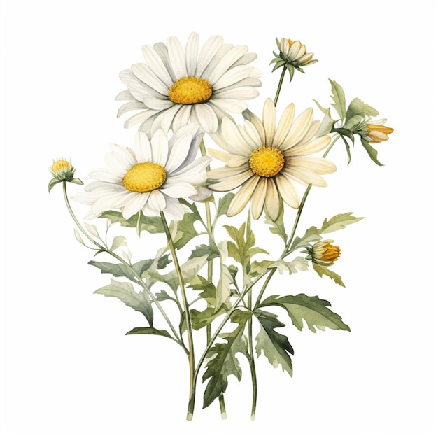 there are three white flowers with yellow centers on a white background generative ai