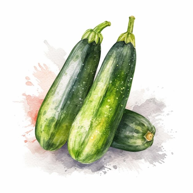 Есть три zucchini на столе с акварельной краской генеративной ai