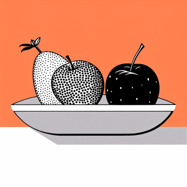 There are two apples and an apple on a plate generative ai