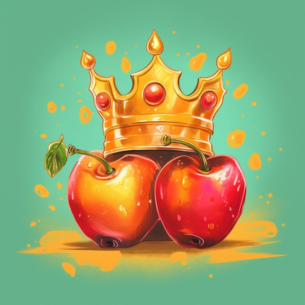 Photo there are two apples with a crown on top of them generative ai