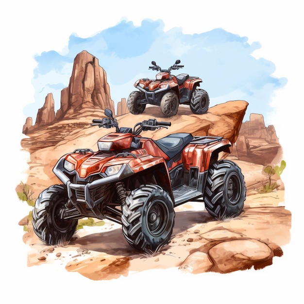 there are two atvs that are parked on a hill generative ai