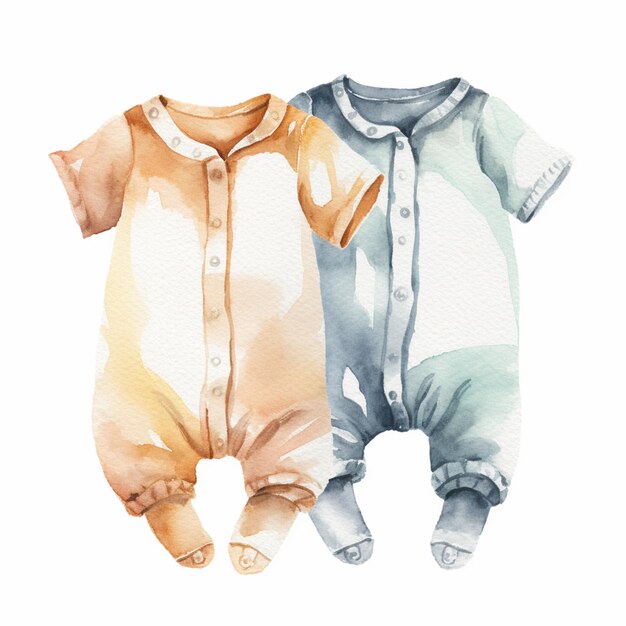 Photo there are two baby clothes that are painted in watercolor generative ai
