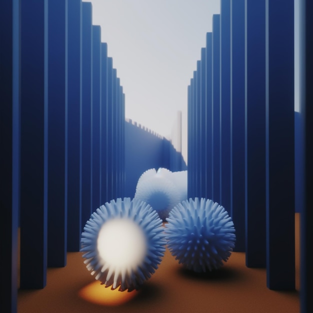 there are two balls of blue and white on a table generative ai