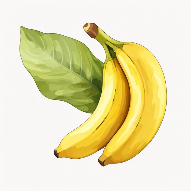 Фото Есть два банана с зелеными листьями на белом фоне.