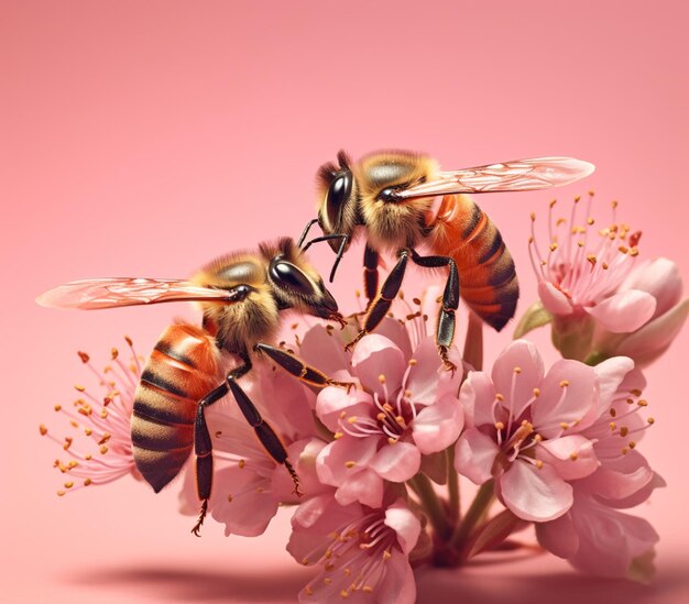 There are two bees that are standing on a flower generative ai