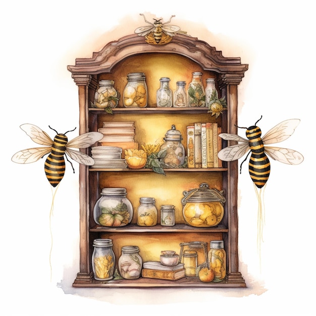 There are two bees that are standing on a shelf generative ai