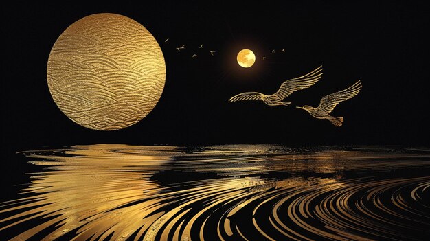 Photo there are two birds flying over a body of water at night generative ai