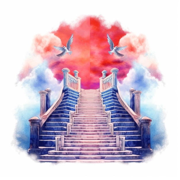 Premium Photo | There are two birds flying over a set of stairs