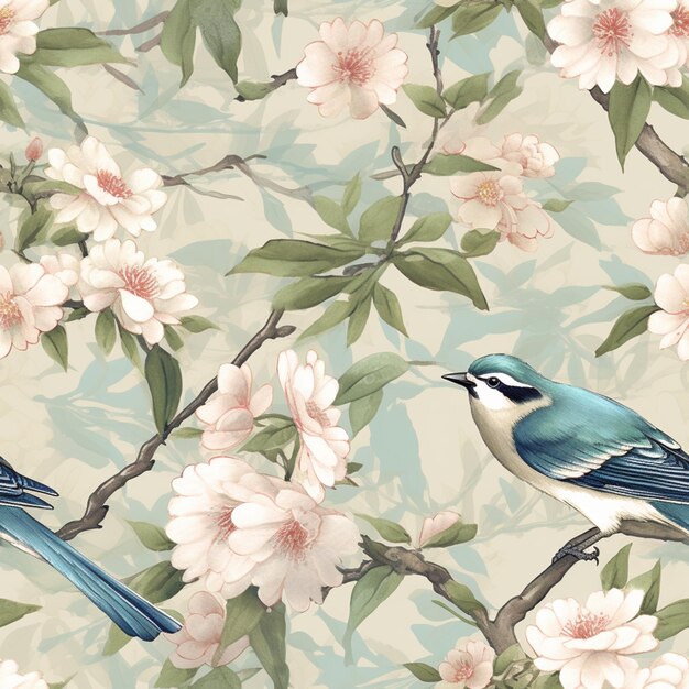 There are two birds sitting on a branch of a tree generative ai