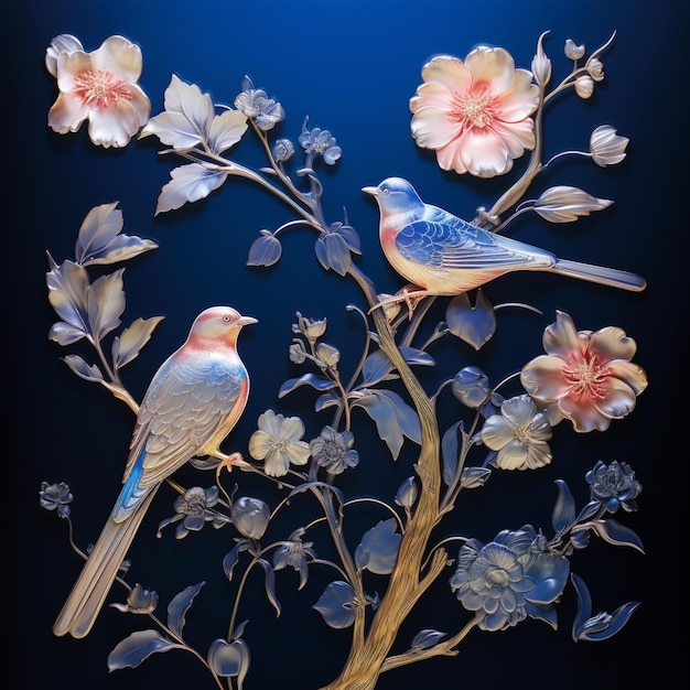 there are two birds sitting on a branch of a tree generative ai