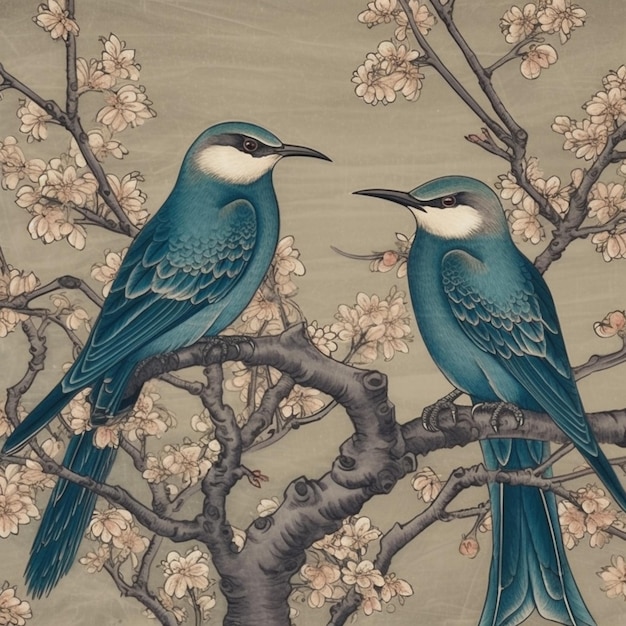 There are two birds sitting on a branch of a tree generative ai