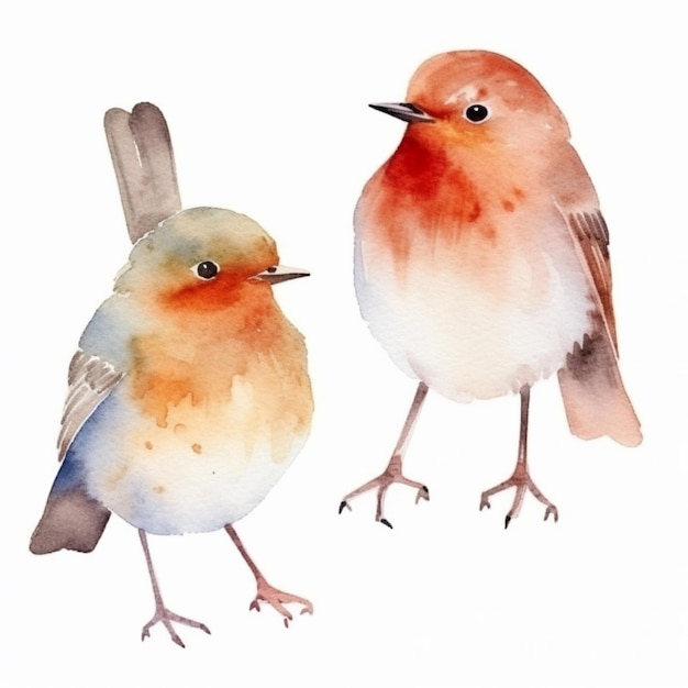 There are two birds standing next to each other on a white surface generative ai