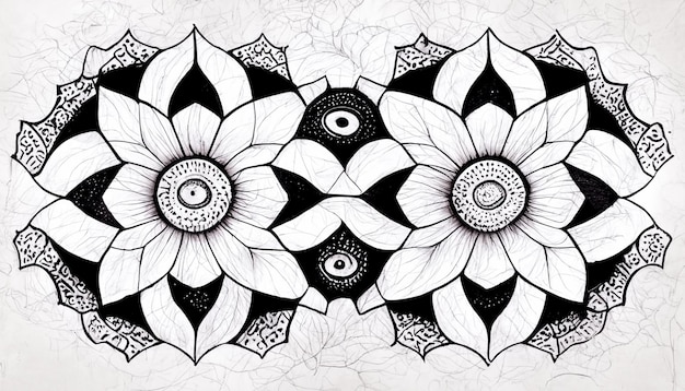 There are two black and white flowers on a white background generative ai