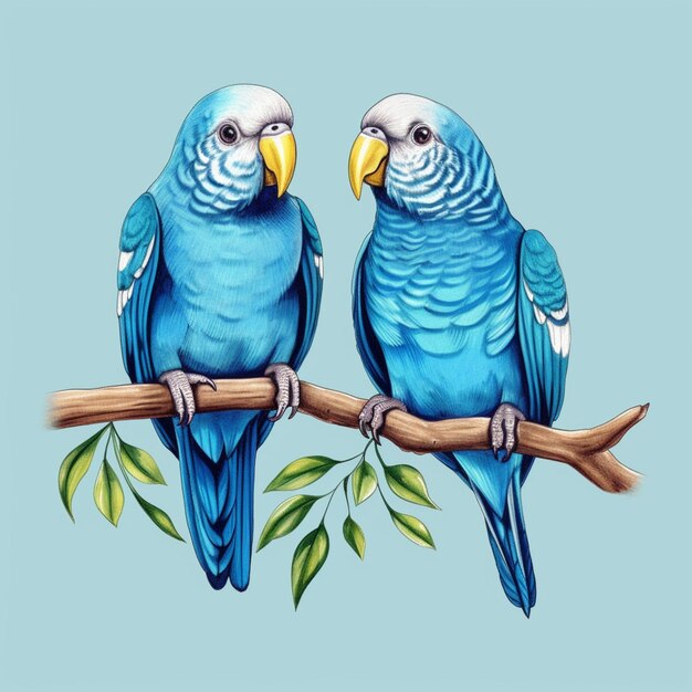 There are two blue birds sitting on a branch together generative ai