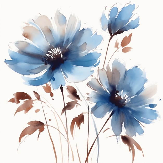 there are two blue flowers that are on a white background generative ai