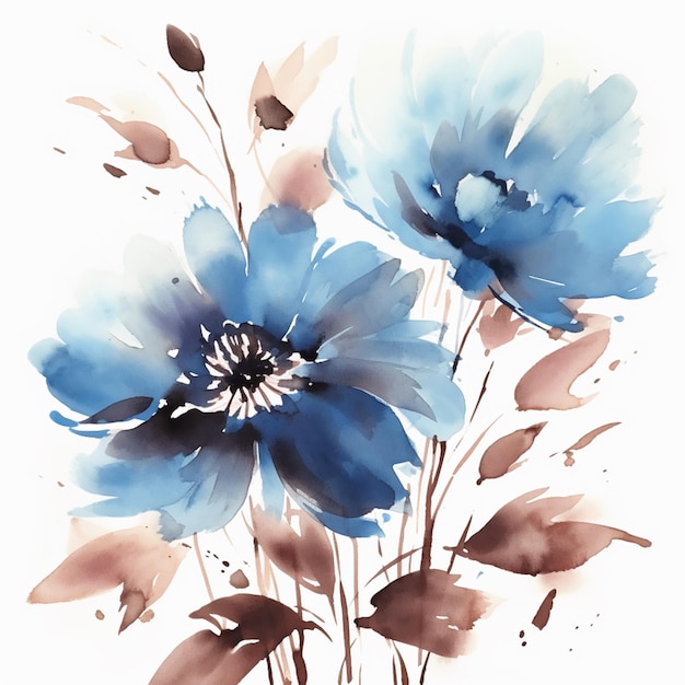 there are two blue flowers that are on a white background generative ai