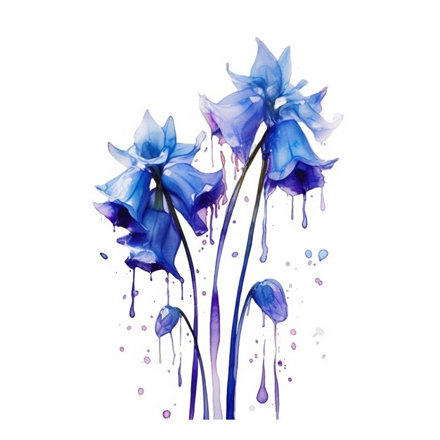 There are two blue flowers with drops of water on them generative ai