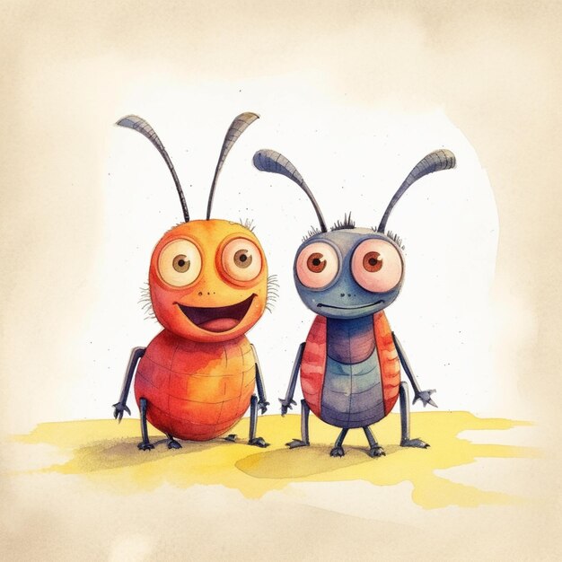 Photo there are two bugs that are standing next to each other generative ai