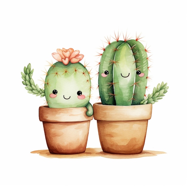 there are two cactus plants that are sitting in the same pot generative ai