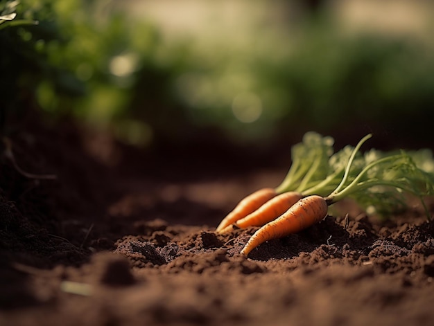 there are two carrots that are laying in the dirt generative ai