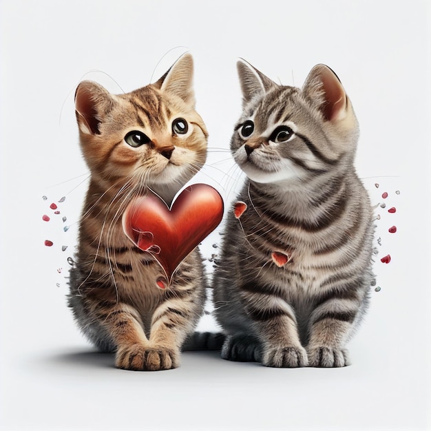 There are two cats that are holding a heart in their paws generative ai